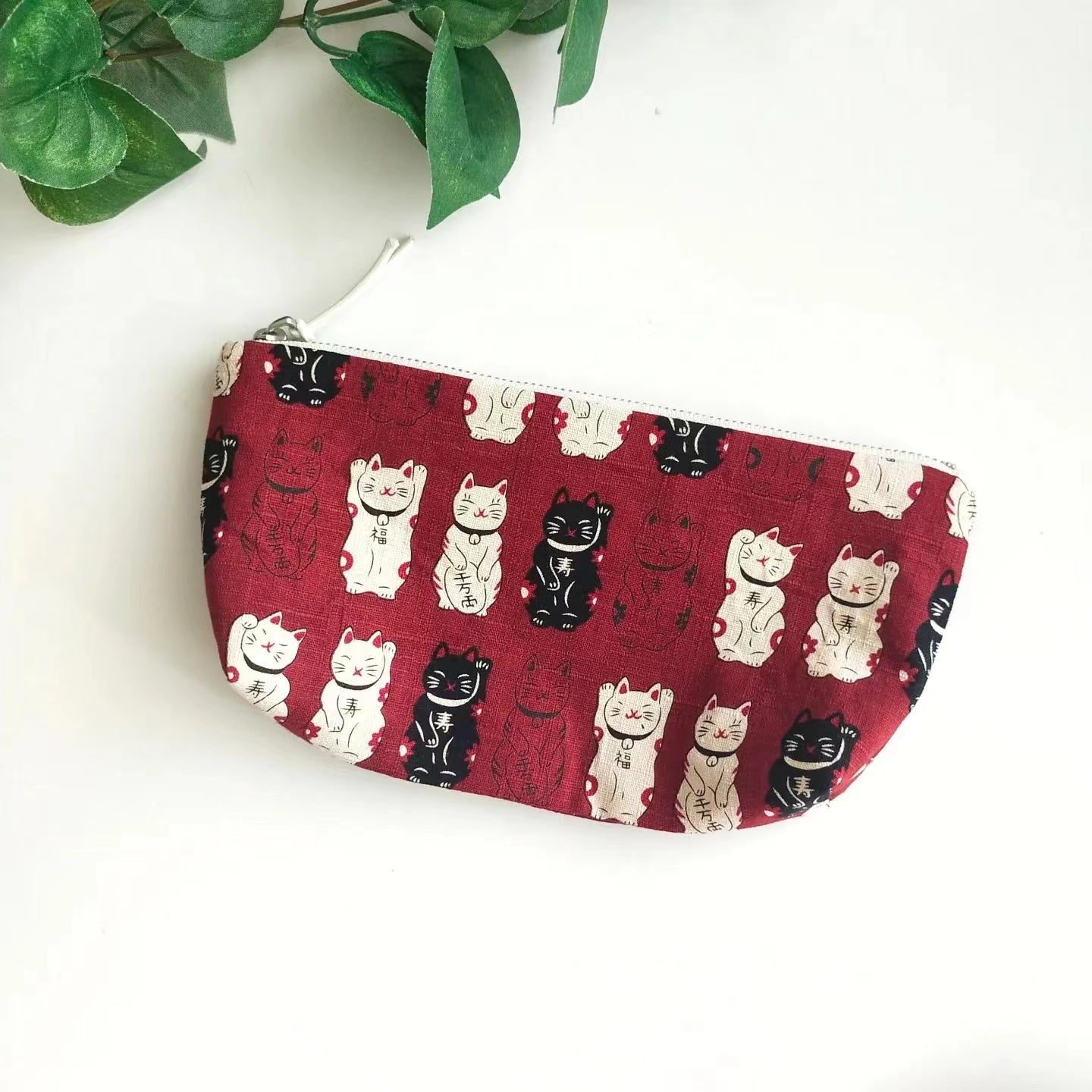 Zipper Pouch, Japanese Indigo, Pencil Case, Glasses Case, Lucky cat