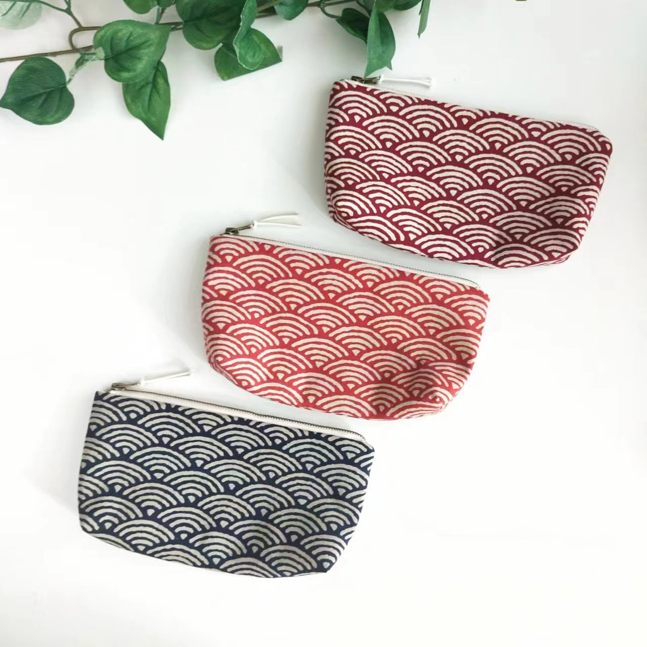 Zipper Pouch, Japanese Indigo, Pencil Case, Glasses Case, Seigaiha Wave