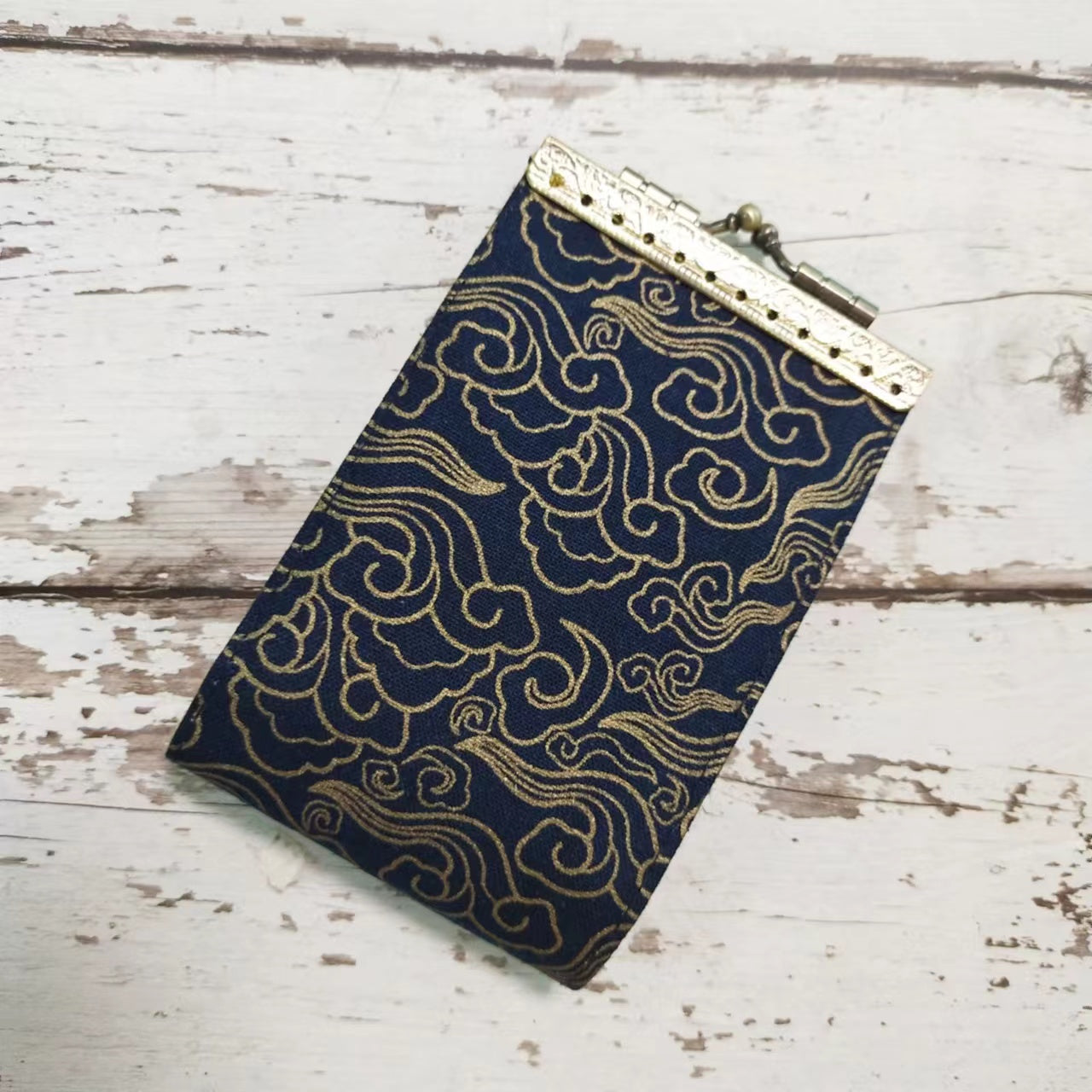 Minimalist Card Wallet, Card Holder - Japanese Gold-Plated Dragonfly/Cloud