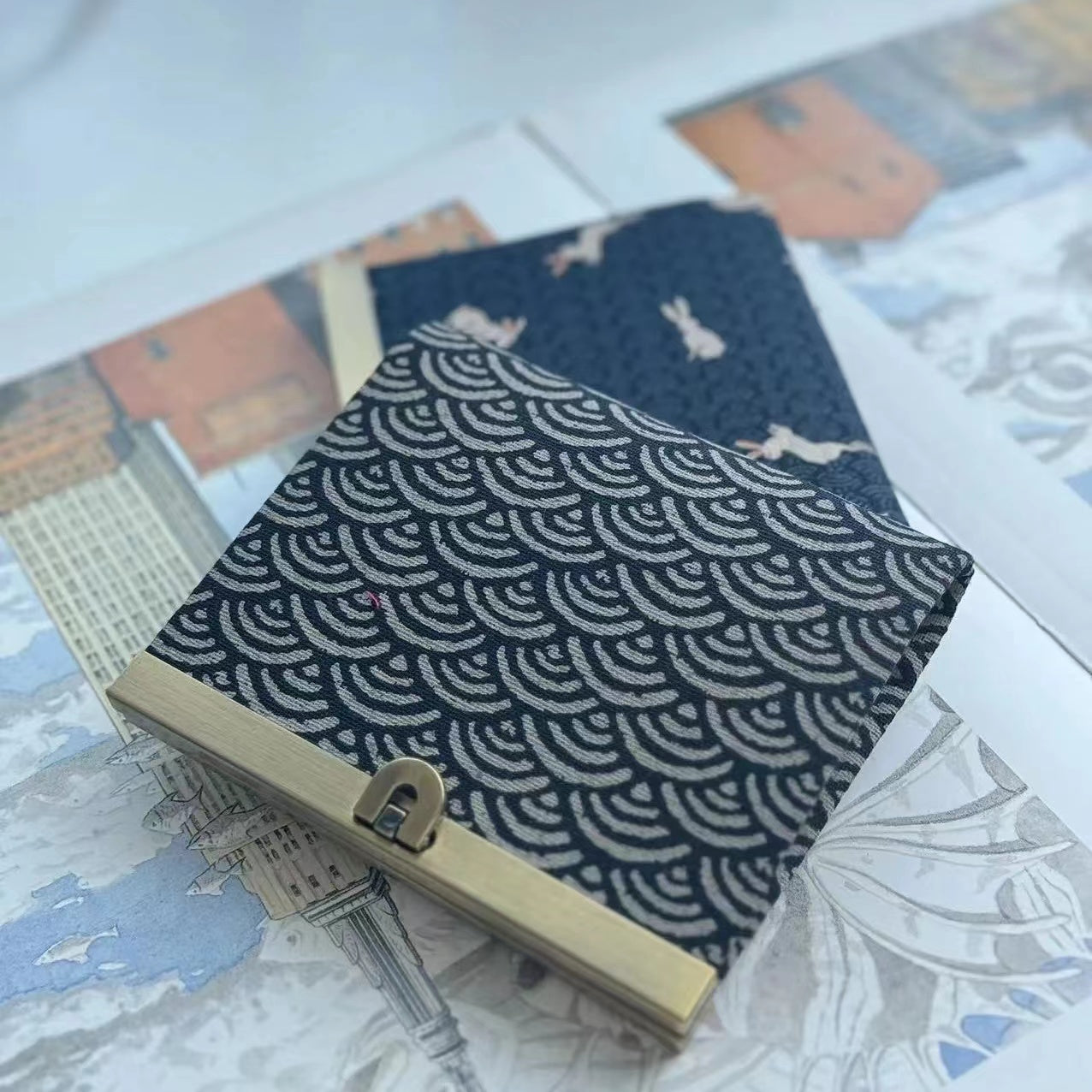 Clutch Wallet - Japanese Indigo Rabbits