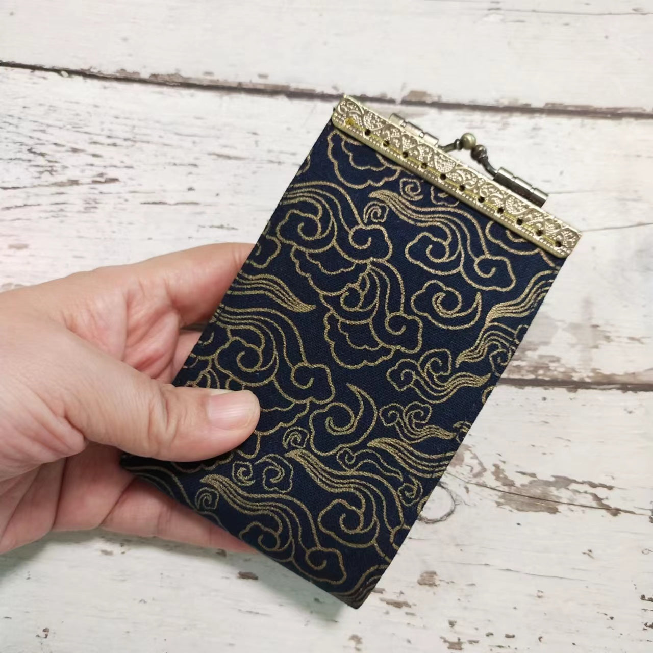 Minimalist Card Wallet, Card Holder - Japanese Gold-Plated Dragonfly/Cloud