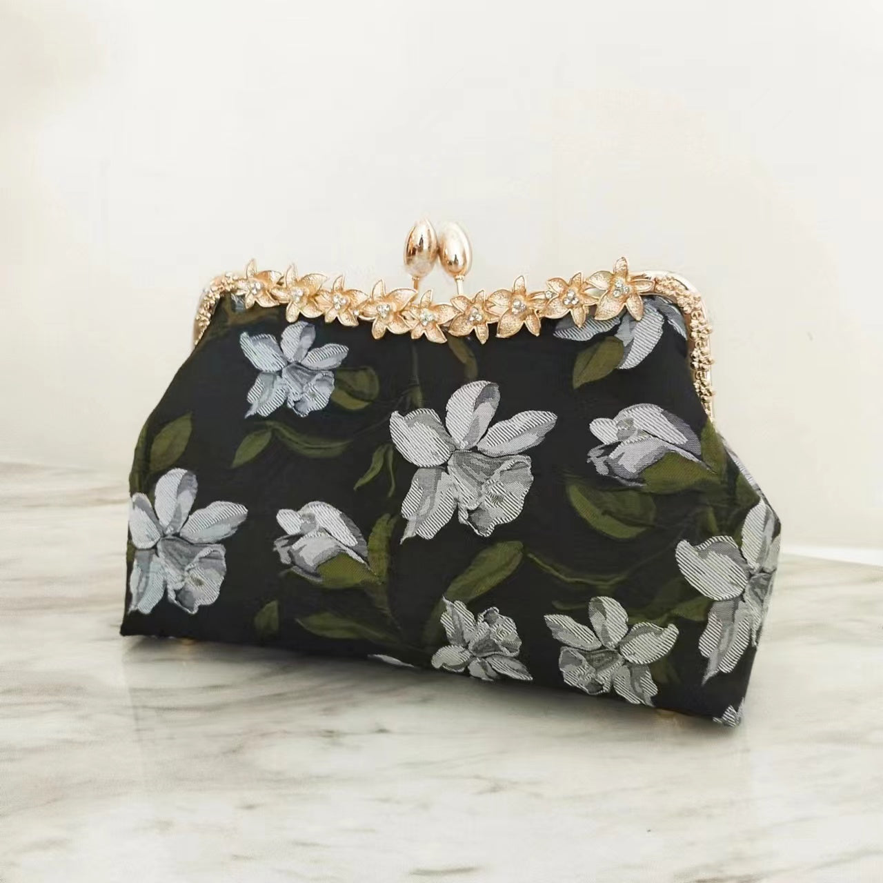 Large Floral Clutch Bag - Floral On Black