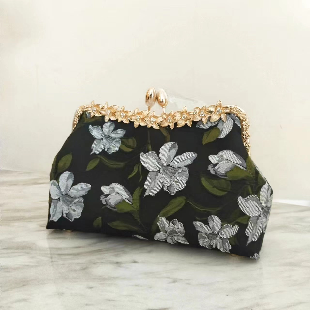 Large Floral Clutch Bag - Floral On Black