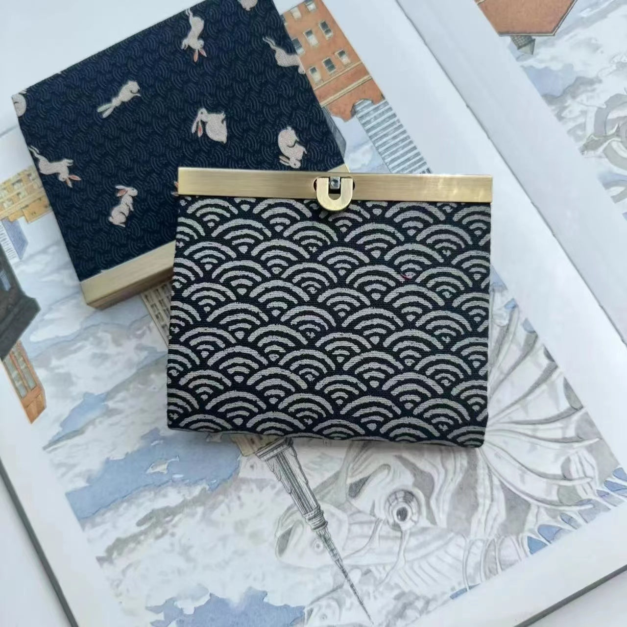 Clutch Wallet - Japanese Indigo Rabbits