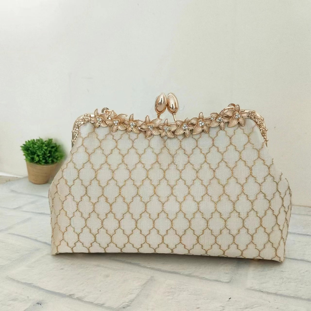 Large Floral Clutch Bag - Diamond Grid