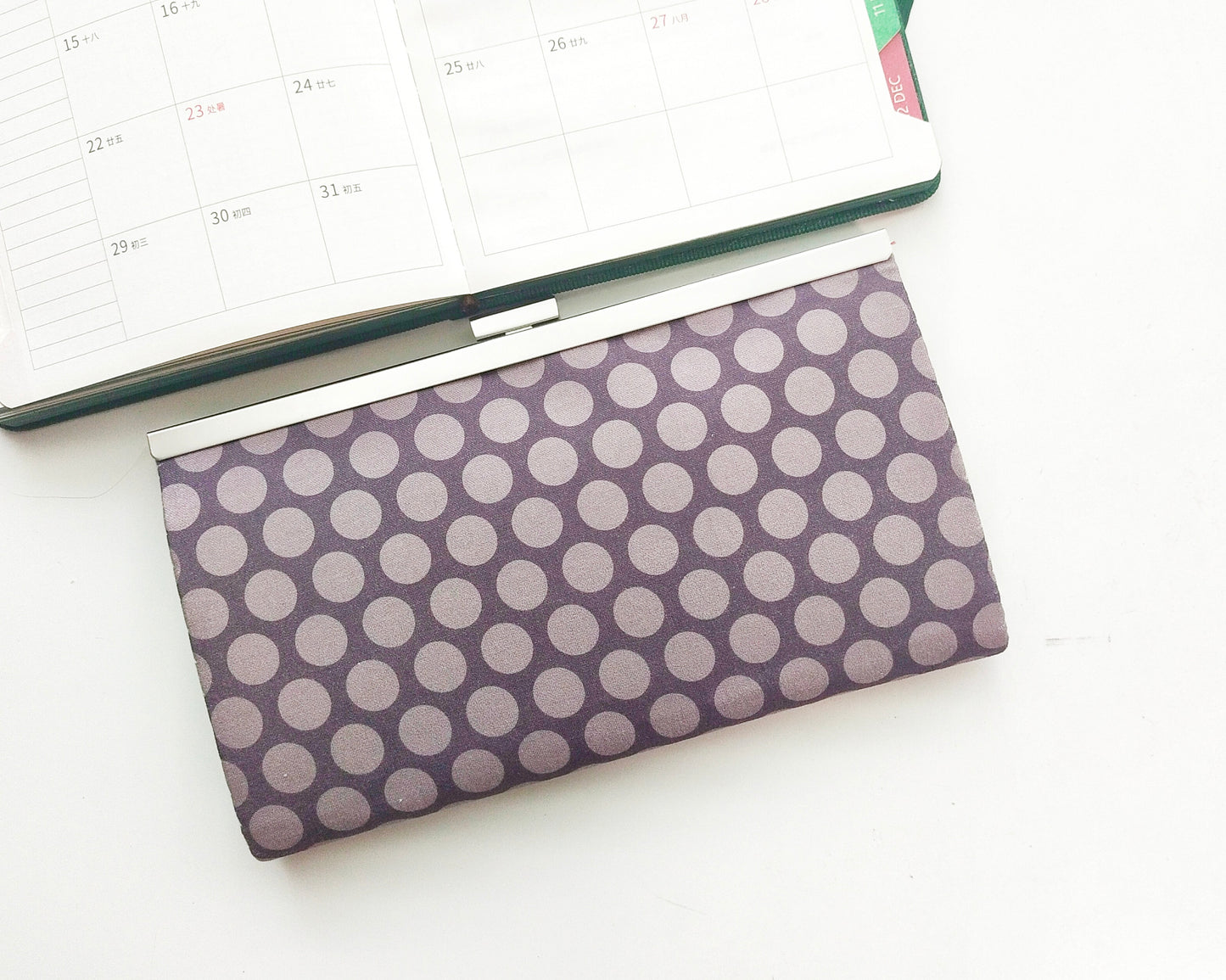 Classic Clutch Wallet - Vintage Purple & Gray Polka Dot