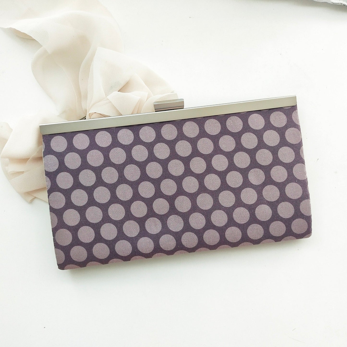 Classic Clutch Wallet - Vintage Purple & Gray Polka Dot