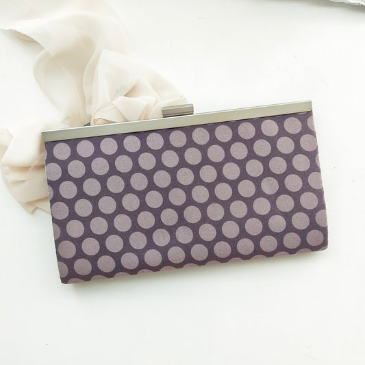Diva Clutch Wallet - Vintage Purple & Gray Polka Dot