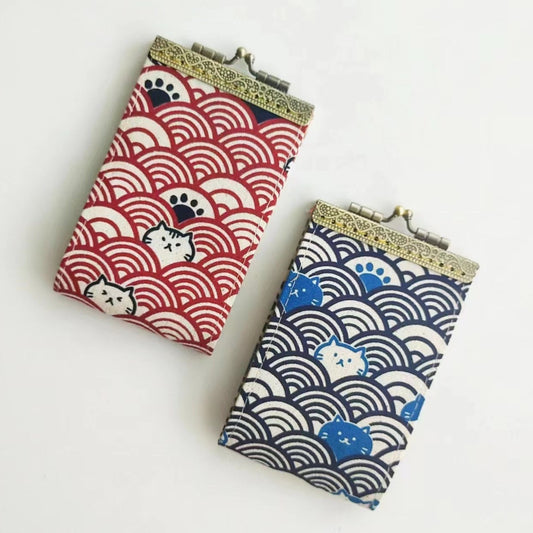 Minimalist Card Wallet, Card Holder - Cats in Waves