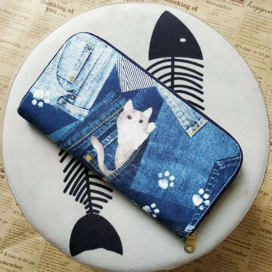 Long Zipper Wallet - Cat in Pocket