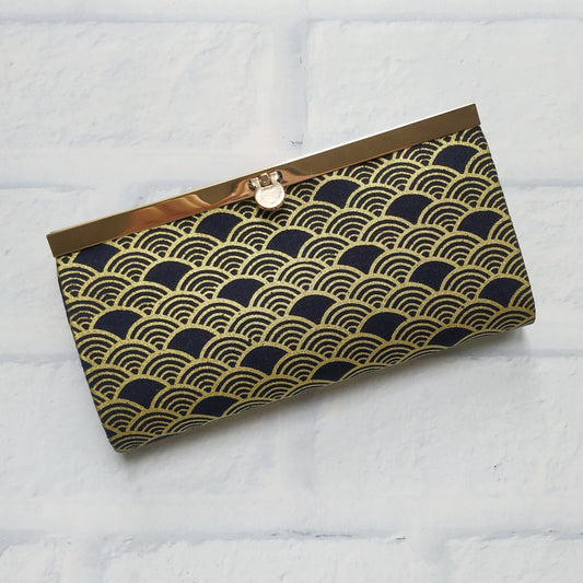 Clutch Wallet - Japanese Seigaiha Wave (Gold-plated Black)