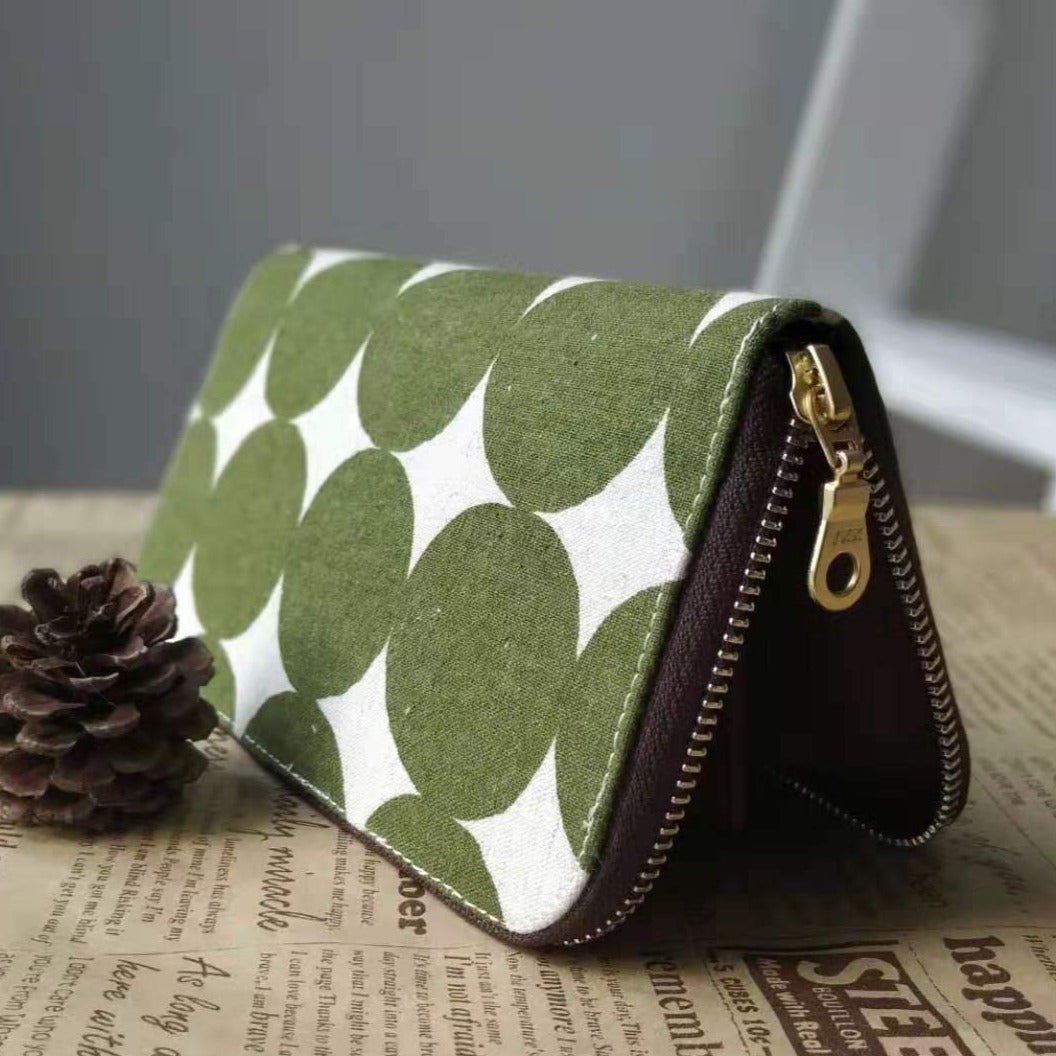 Long Zipper Wallet - Green Polka Dot