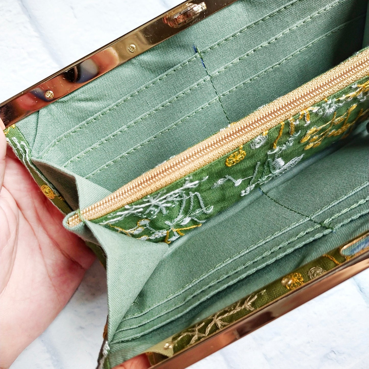 Clutch Wallet - Floral Embroidery (Green)