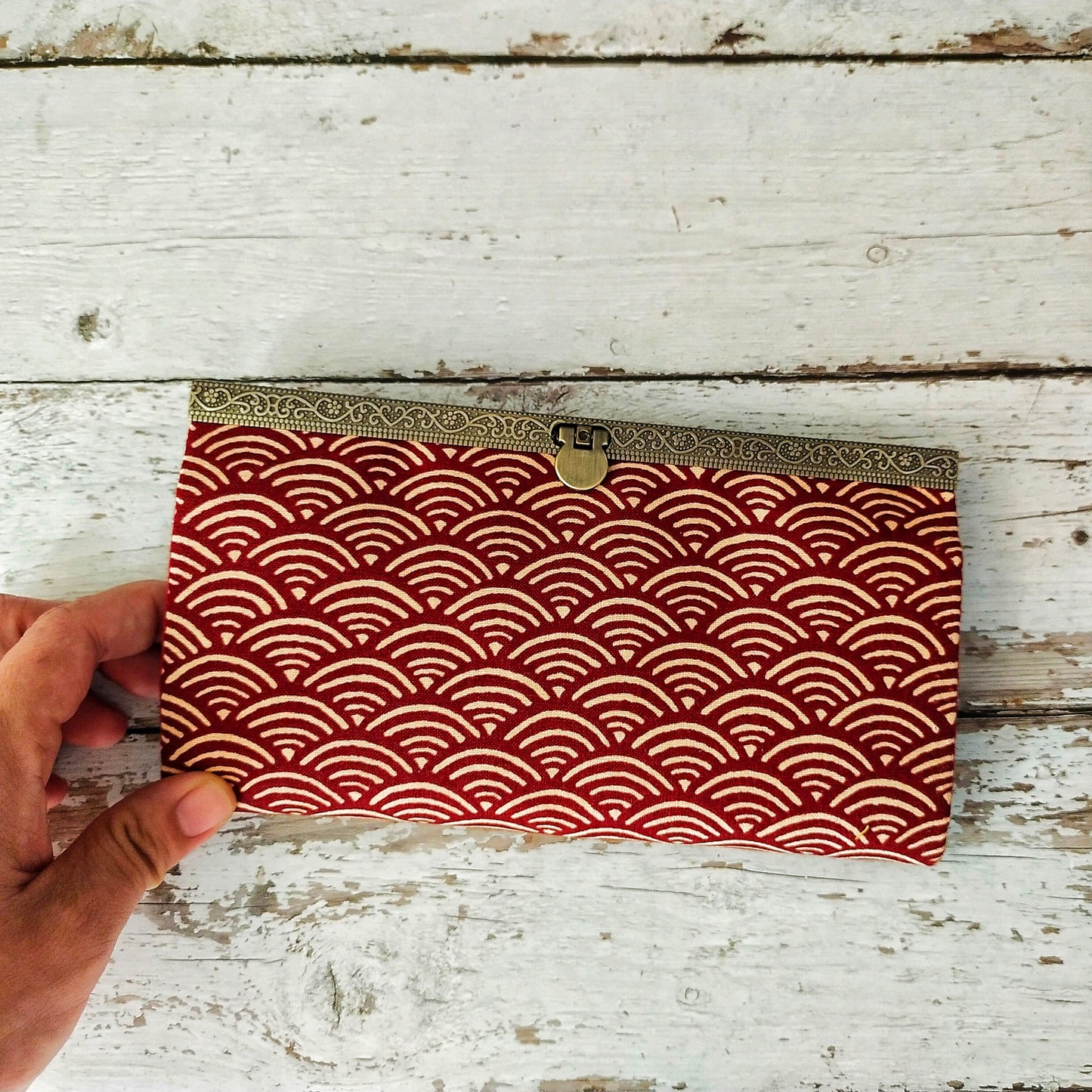 Clutch Wallet - Japanese Seigaiha Wave (Red)