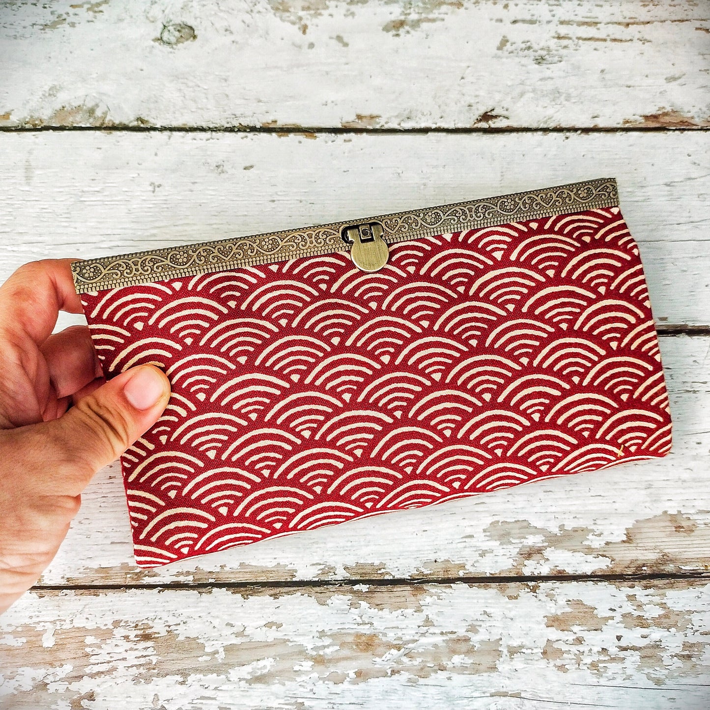 Clutch Wallet - Japanese Seigaiha Wave (Red)