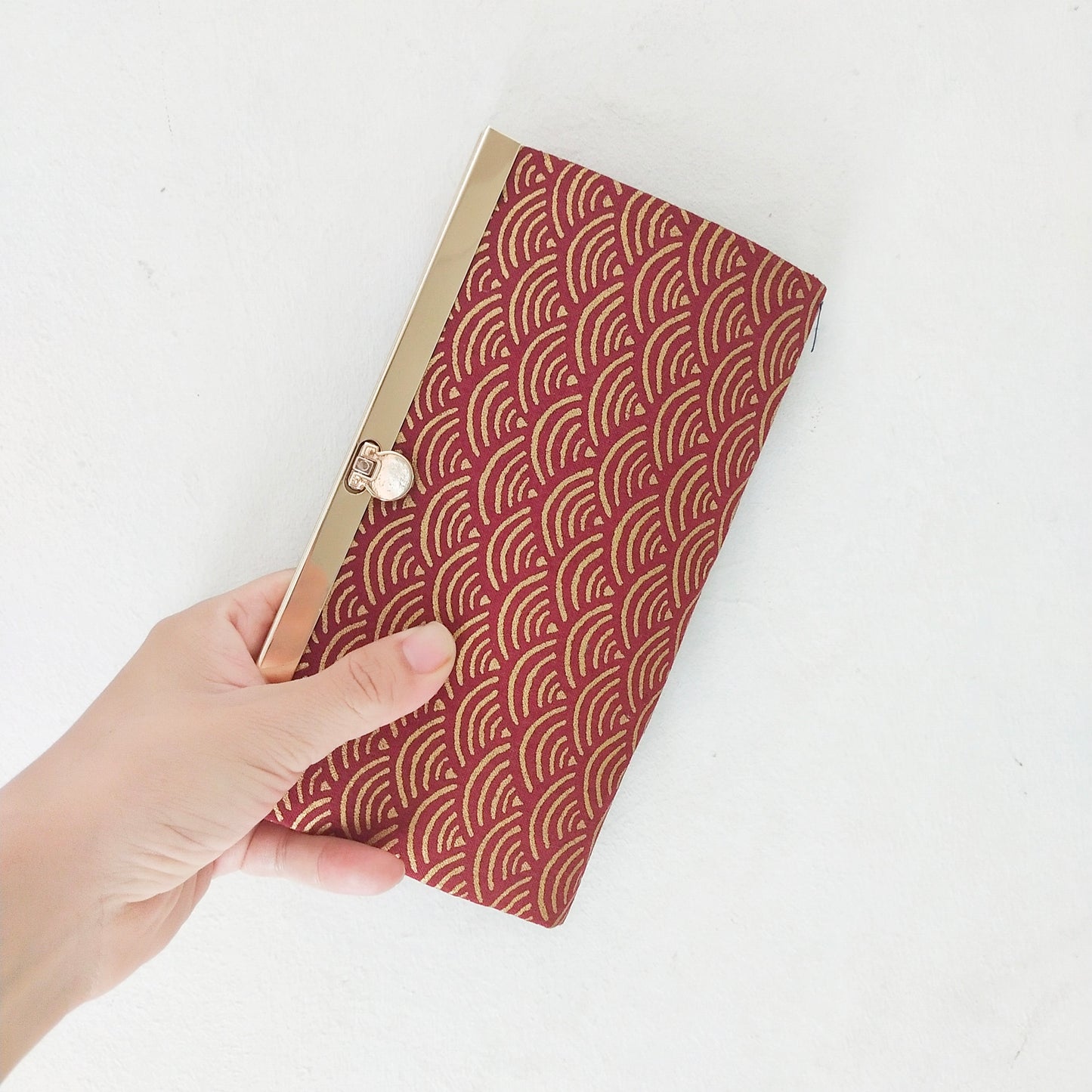 Clutch Wallet - Japanese Seigaiha Wave (Gold-plated Red)