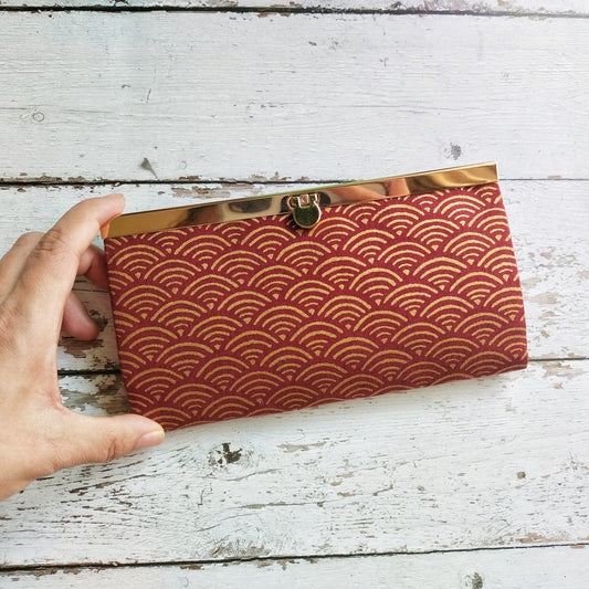 Clutch Wallet - Japanese Seigaiha Wave (Gold-plated Red)