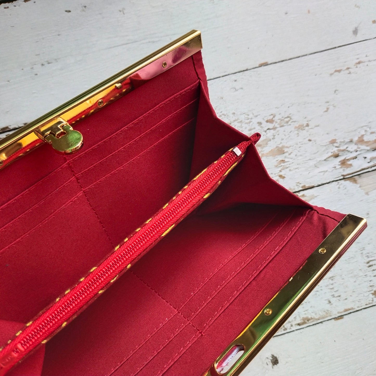 Clutch Wallet - Japanese Seigaiha Wave (Gold-plated Red)