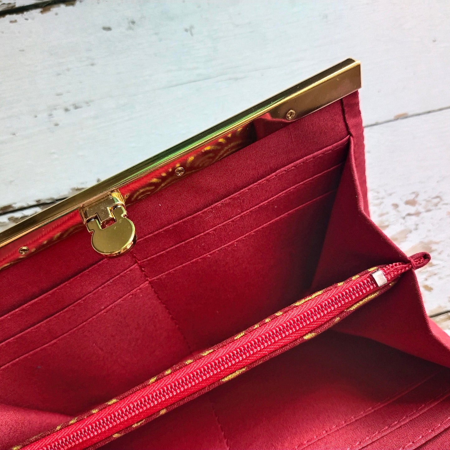 Clutch Wallet - Japanese Seigaiha Wave (Gold-plated Red)