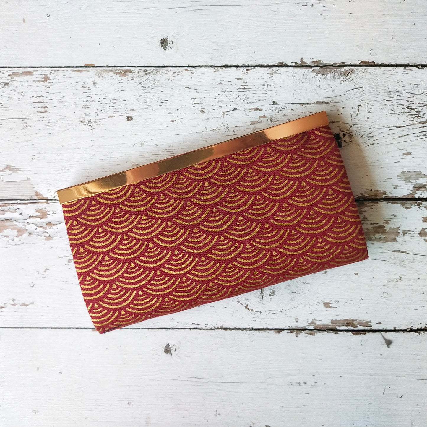 Clutch Wallet - Japanese Seigaiha Wave (Gold-plated Red)