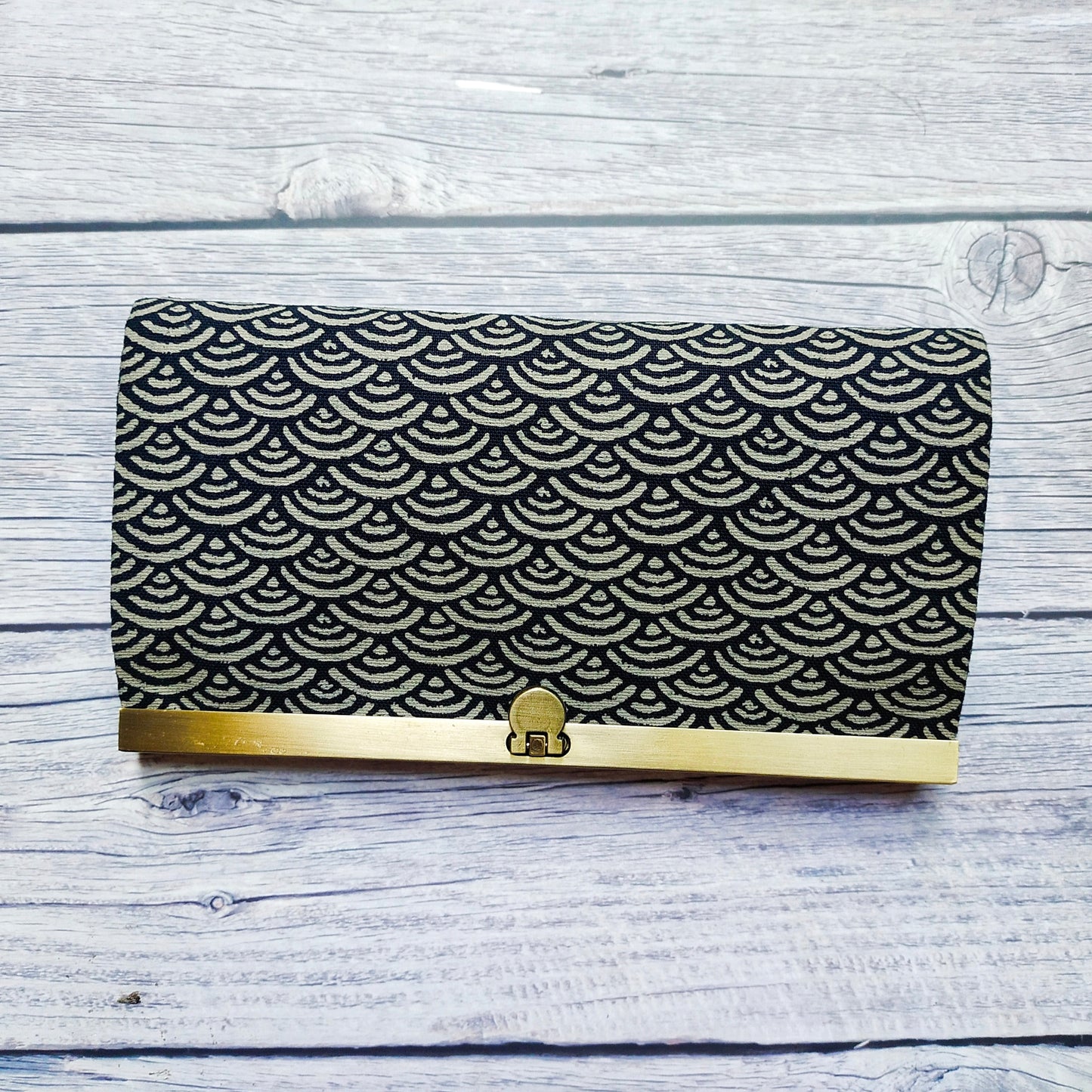 Clutch Wallet - Japanese Seigaiha Wave (Black)