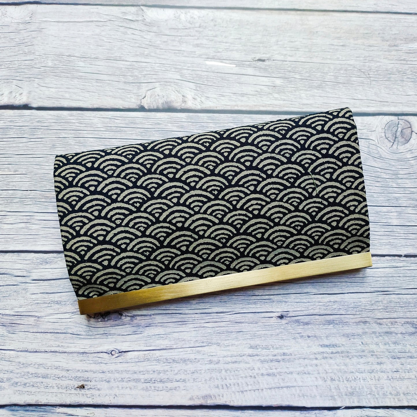 Clutch Wallet - Japanese Seigaiha Wave (Black)