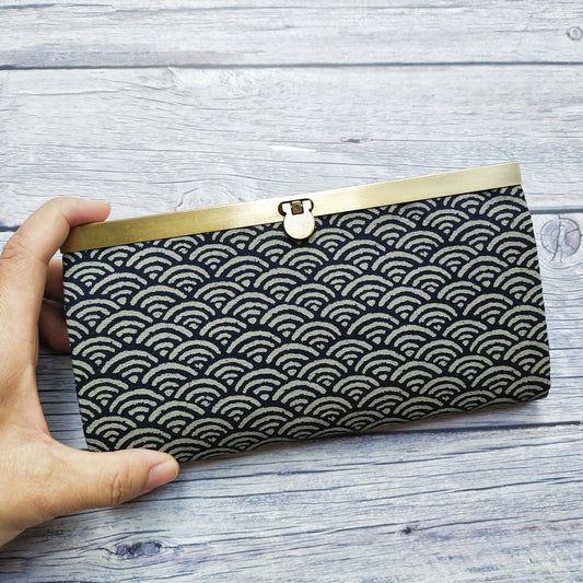 Clutch Wallet - Japanese Seigaiha Wave (Black)